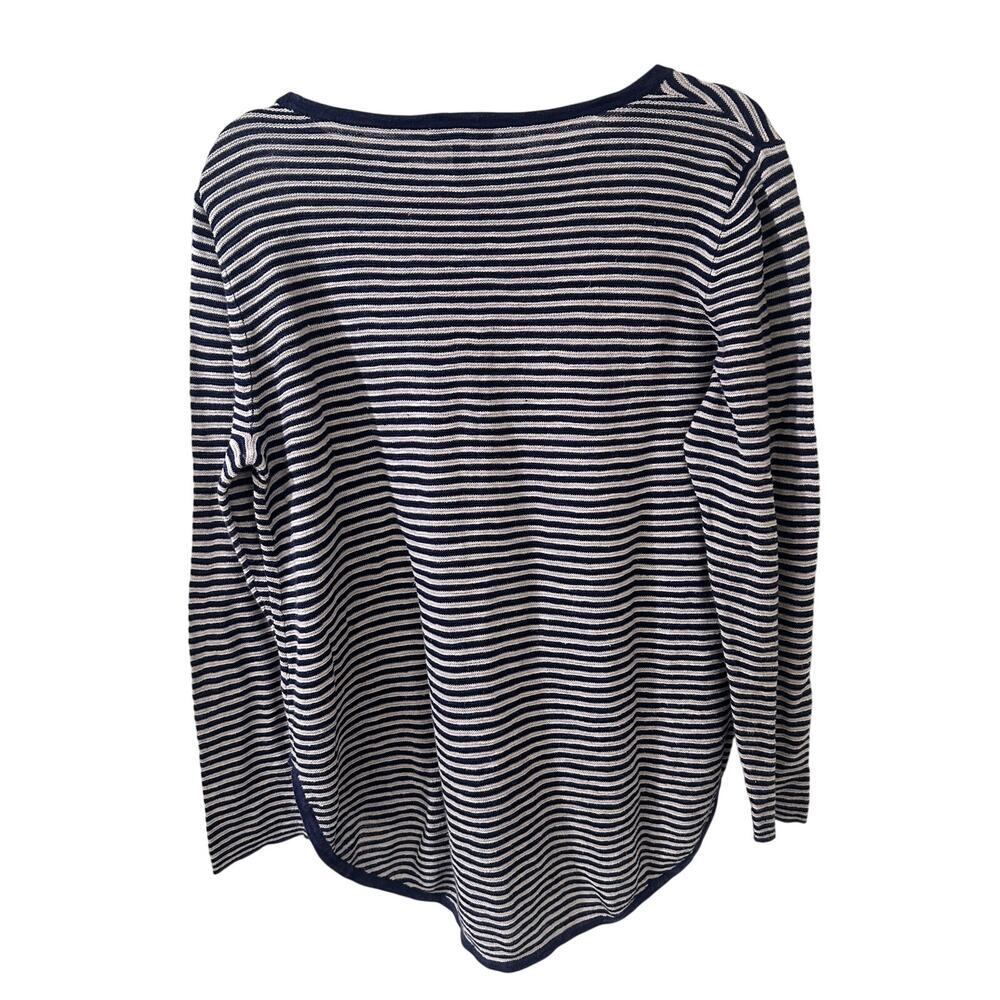 Eileen Fisher Organic Linen Cotton Striped Slub Knit Sweater Navy White R17OMH M - Picture 6 of 6